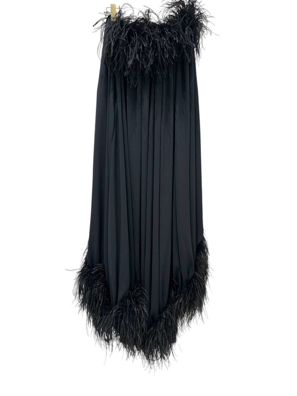 Saint Laurent Paris Bustier Black Silk Feather-Trimmed Dress Sz.38
